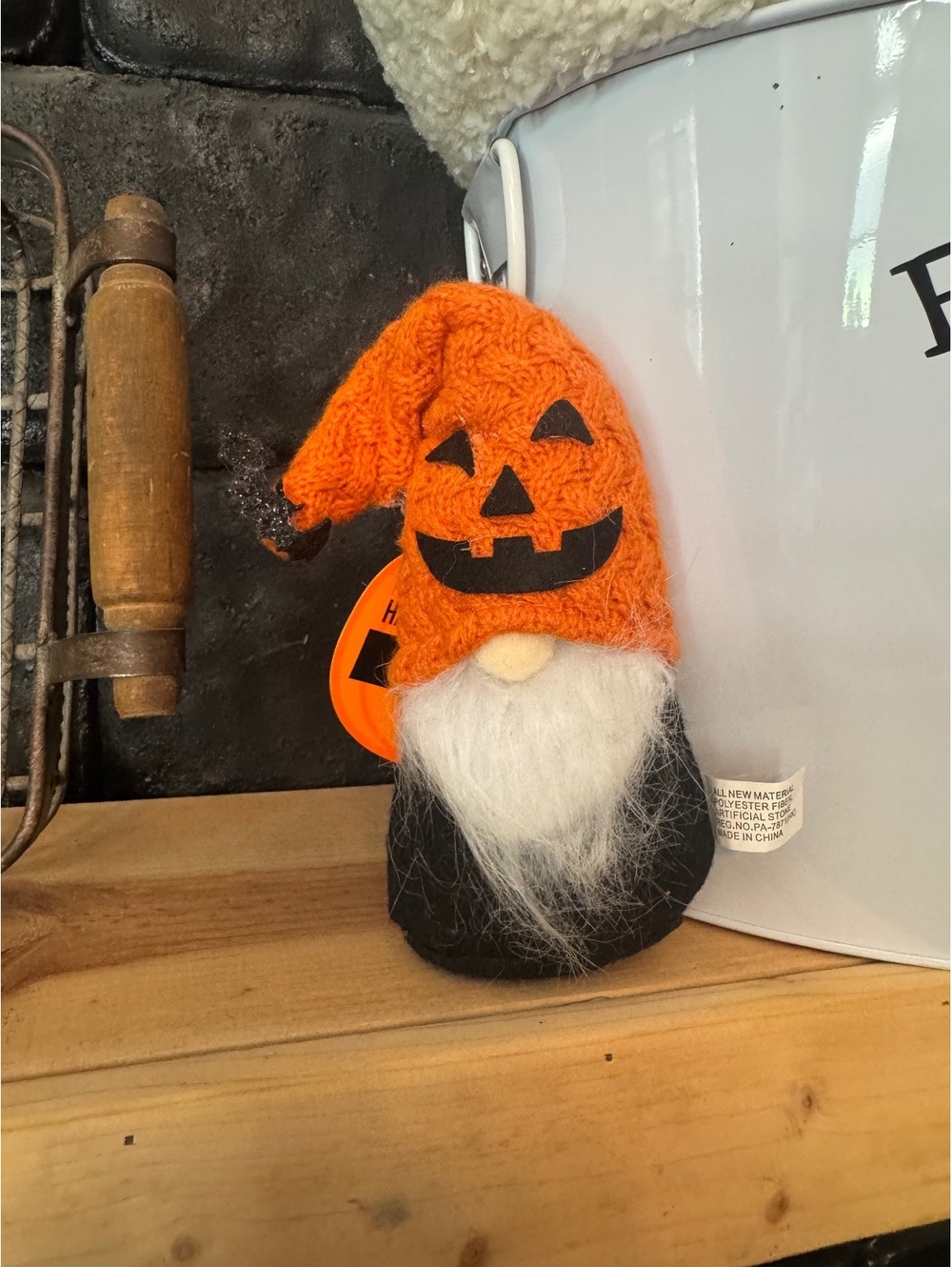 Halloween Gnome Decoration with Orange Pumpkin Hat and White Beard